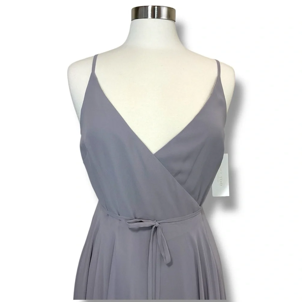 NWT Jenny Yoo James Luxe Chiffon Wrap Dress Opal Grey - Picture 3 of 10